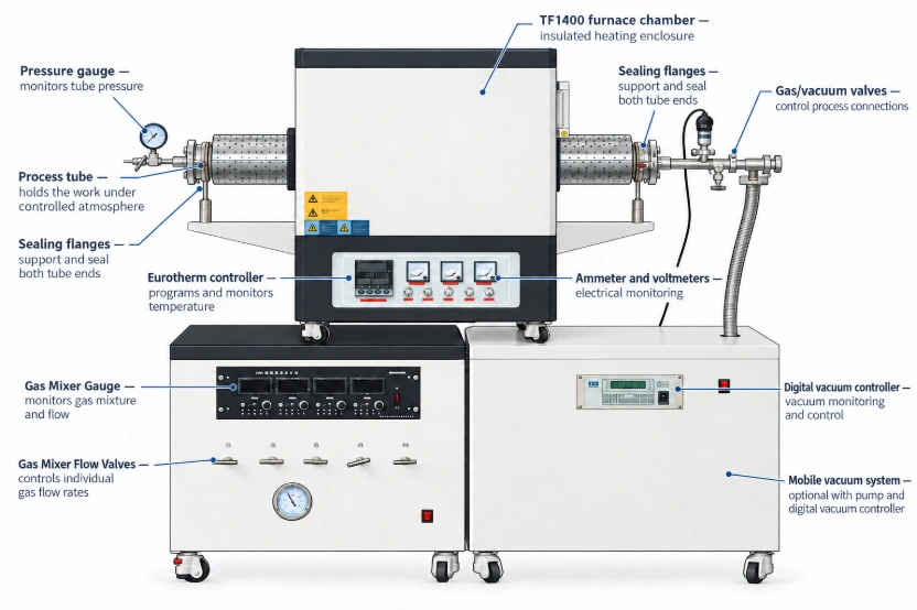 1200°C PE/CVD Furnace w/ RF Generator, Gas Mix & Pumping System