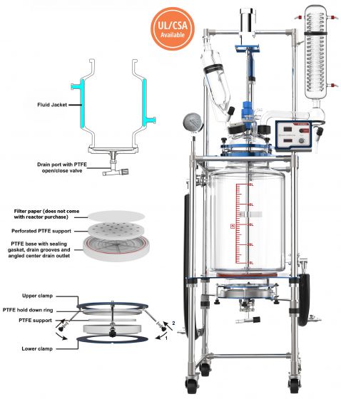 Ai 50L Single Or Dual Jacketed Filter Glass Reactor