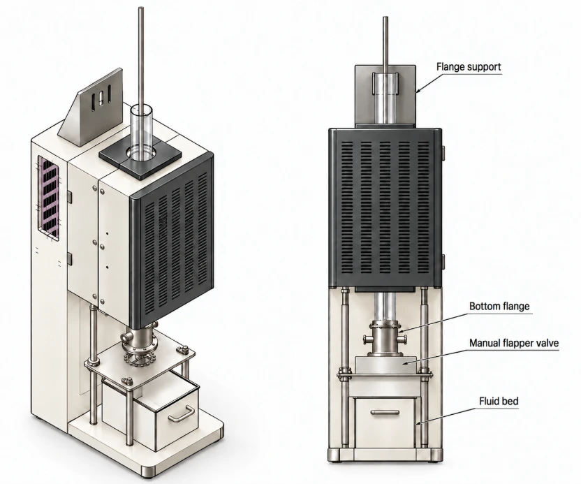 1-Zone 1200C Vertical Split Tube Furnace w/ Fluid Bed