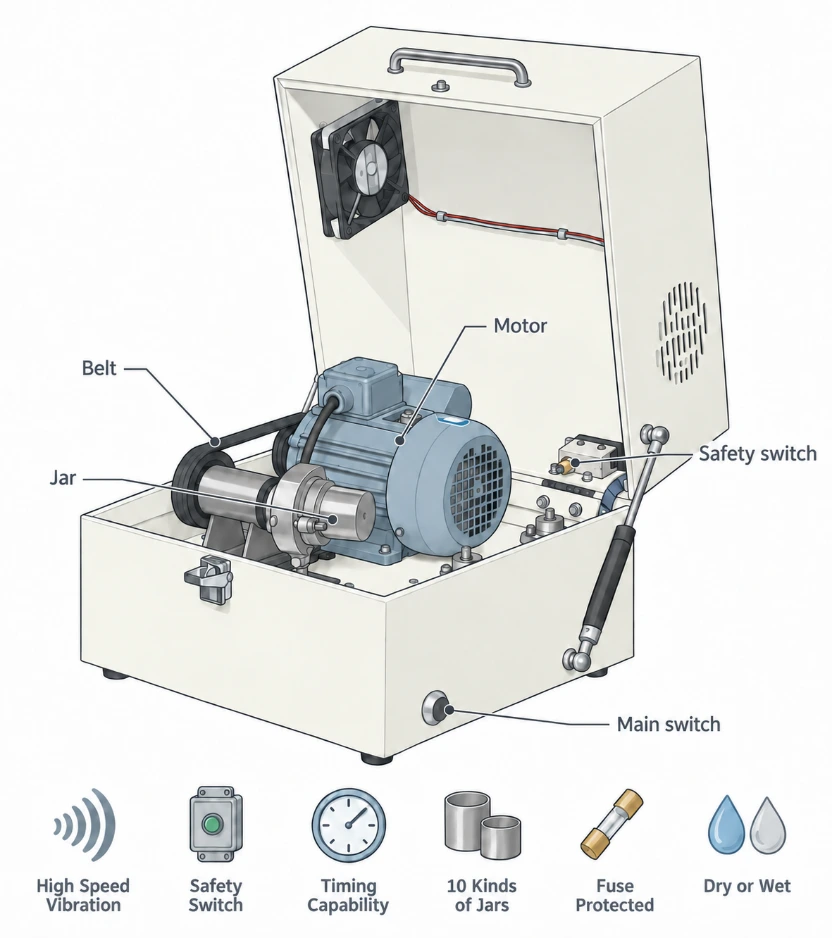 Desktop High Energy Vibratory Ball Mill with One 80ml St St Jar