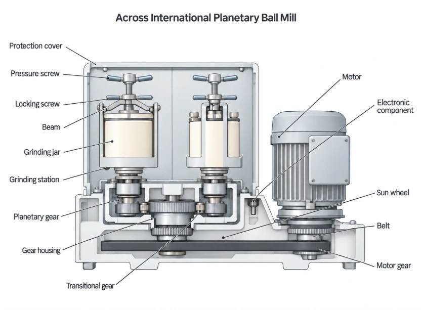 4x3L Gear-Drive 12-Liter Planetary Ball Mill
