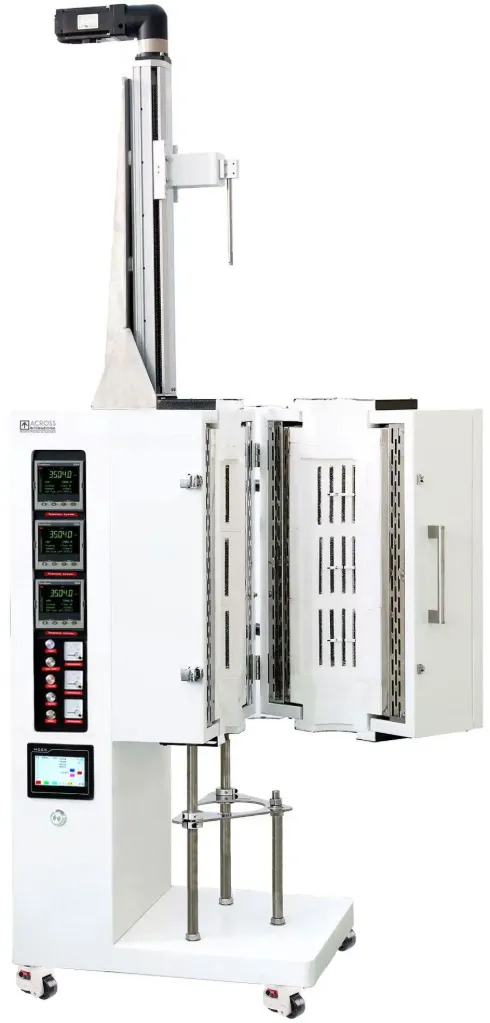 Bridgman Crystal Growth Furnace 1200C 3-Zone with Kanthal Heating Elements & Swing-Open Chamber 60-100mm