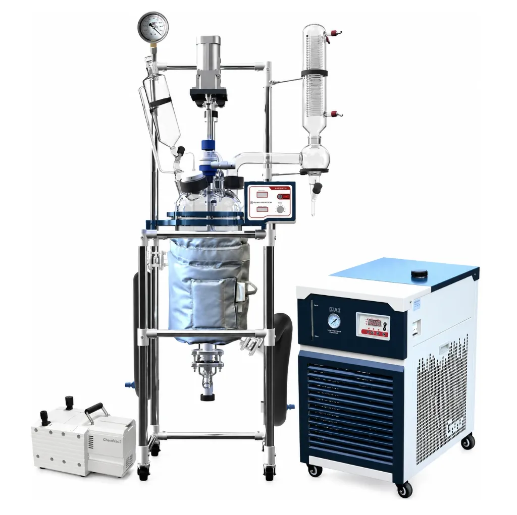 BUNDLE DEAL: Ai 10L Single or Dual Jacketed Glass Reactor w/ Chiller & Pump