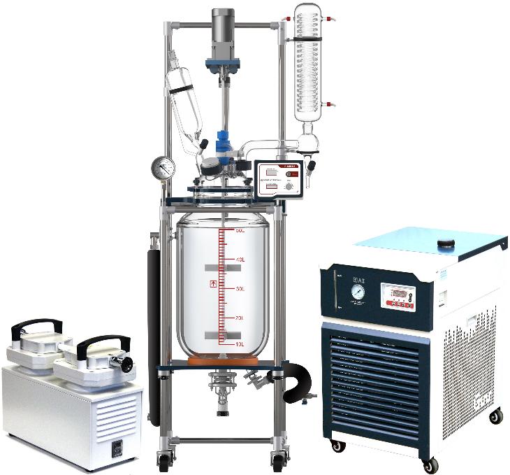 Ai 50L Single or Dual Jacketed Glass Reactor w/ Chiller & Pump